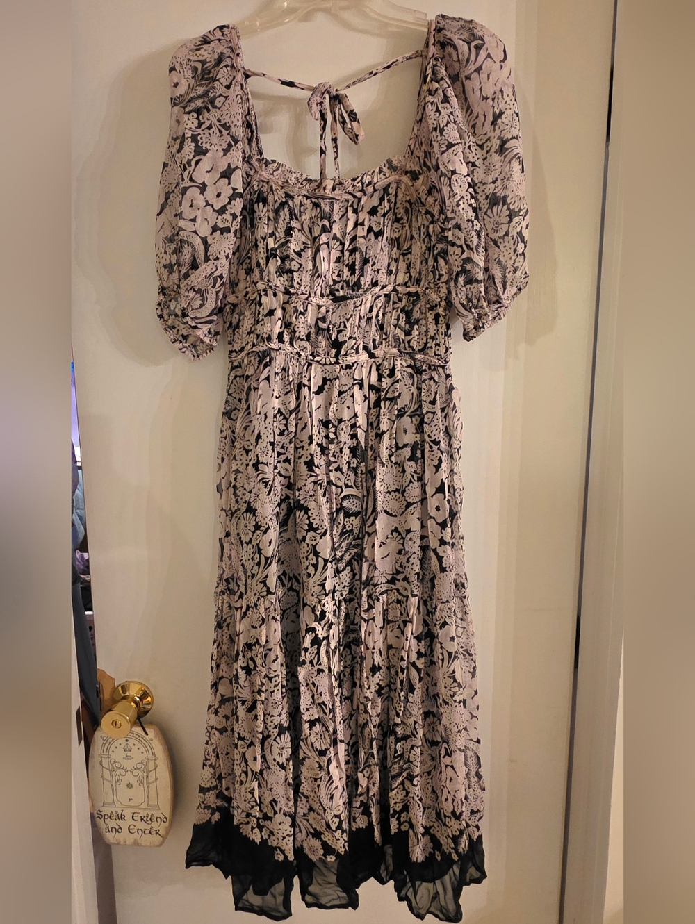 Anthropologie NWT Black and Cream Floral Maxi Dress
